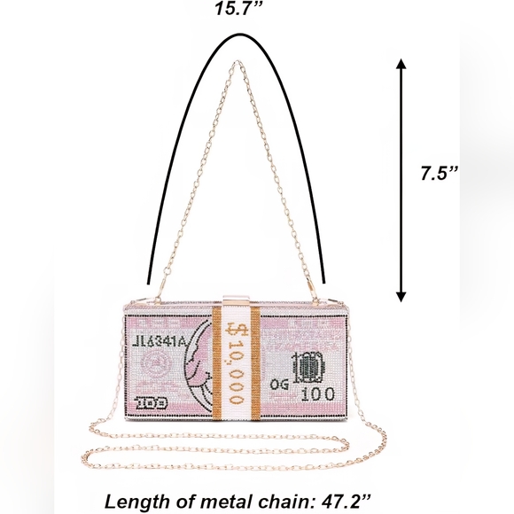 Dark Blue Bling Rhinestone $10,000 Money Bag Purse Clutch Crossbody New - Picture 6 of 6